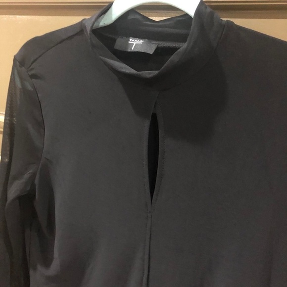 Tahari Black Keyhole Blouse Semi Sheer long Sleeve Size Small - Picture 3 of 6